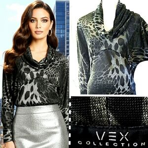 Y2K AVEX Leopard🌠Top|Silky|Cowl Neck|Drop Shoulder